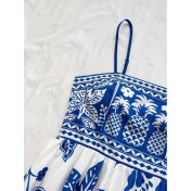 FCSE6624001 Brand New Blue and White Floral Print Strapless Backless Sexy Dress