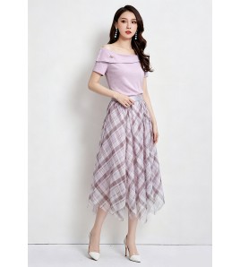FCSE665001  2026夏裝新款氣質穿搭一套藍色短袖配不規則半身裙