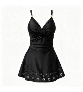 HSPN615001 2026 New European and American Style One-Piece Swimsuit for Women, Solid Color, Hollow-Out Skirt Style Bikini