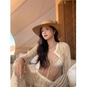 HSPN6602001 海島辣妹度假風格復古針織比基尼性感顯瘦溫泉長褲泳衣女
