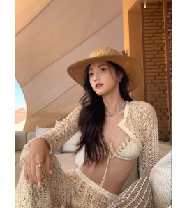 HSPN6602001 海島辣妹度假風格復古針織比基尼性感顯瘦溫泉長褲泳衣女