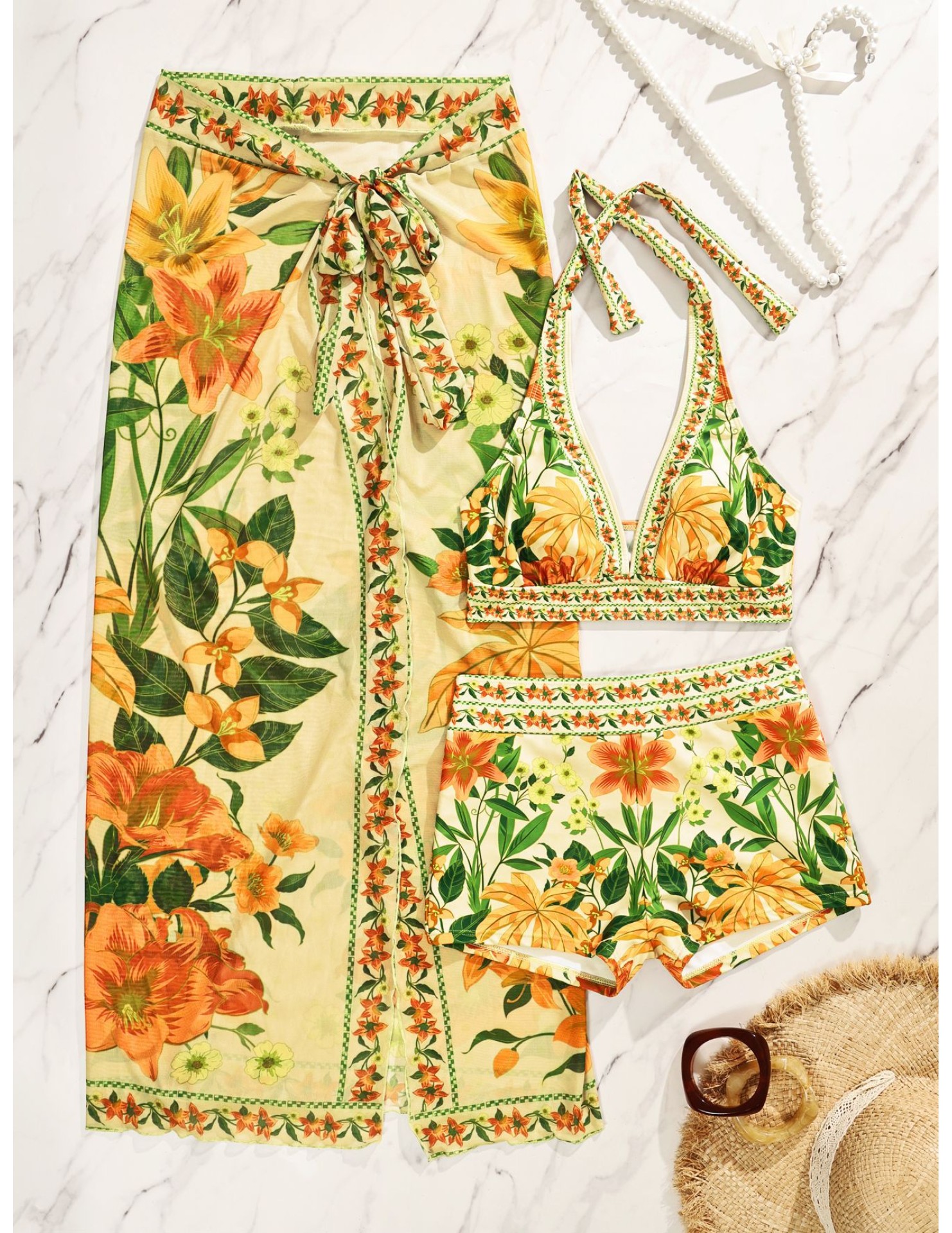 HSPN6624002 New Sexy Printed Bikini Beach Set (Three-Piece Swimsuit)
