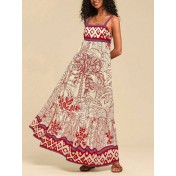 FCSE6704001 Resort Style Bohemian Printed Spaghetti Strap Loose High-Waisted Maxi Dress
