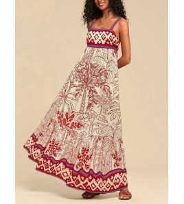 FCSE6704001 Resort Style Bohemian Printed Spaghetti Strap Loose High-Waisted Maxi Dress