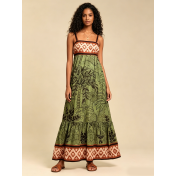 FCSE6704001 Resort Style Bohemian Printed Spaghetti Strap Loose High-Waisted Maxi Dress