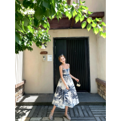 FCSE6705002 Printed Strapless Camisole Dress, Sleeveless Casual Bohemian Dress
