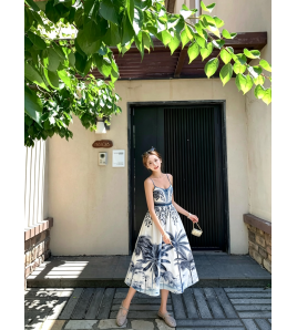 FCSE6705002 Printed Strapless Camisole Dress, Sleeveless Casual Bohemian Dress
