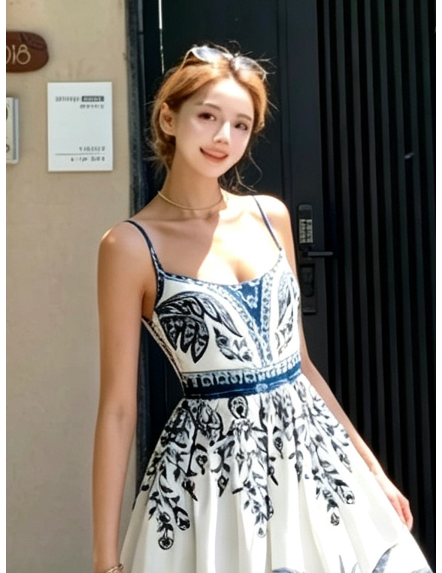 FCSE6705002 Printed Strapless Camisole Dress, Sleeveless Casual Bohemian Dress