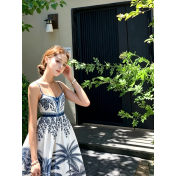 FCSE6705002 Printed Strapless Camisole Dress, Sleeveless Casual Bohemian Dress