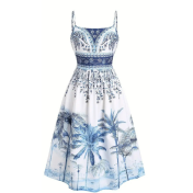 FCSE6705002 Printed Strapless Camisole Dress, Sleeveless Casual Bohemian Dress