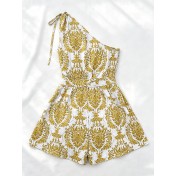 FCSE6708001 Printed Off-Shoulder Drawstring Sleeveless Short Skirt Pants Summer Women's Jumpsuit Women's Shorts