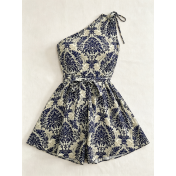 FCSE6708001 Printed Off-Shoulder Drawstring Sleeveless Short Skirt Pants Summer Women's Jumpsuit Women's Shorts