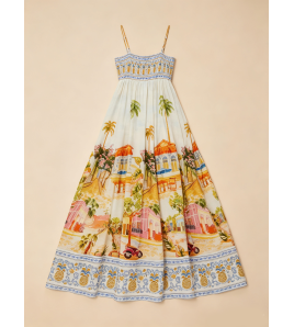 FCSE6709001 Fashionable Printed Linen Sundress