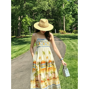 FCSE6709001 Fashionable Printed Linen Sundress