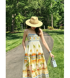 FCSE6709001 Fashionable Printed Linen Sundress