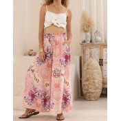 FCSE6715001 Brand New Casual Pants, Tropical Print, Loose Fit, Plus Size Women's Wide Pants