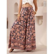 FCSE6715001 Brand New Casual Pants, Tropical Print, Loose Fit, Plus Size Women's Wide Pants