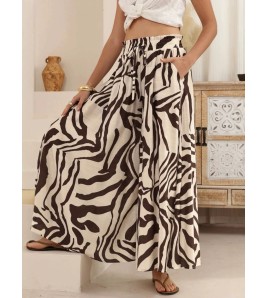FCSE6715001 Brand New Casual Pants, Tropical Print, Loose Fit, Plus Size Women's Wide Pants