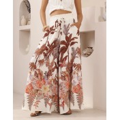 FCSE6715001 Brand New Casual Pants, Tropical Print, Loose Fit, Plus Size Women's Wide Pants