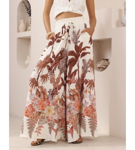 FCSE6715001 Brand New Casual Pants, Tropical Print, Loose Fit, Plus Size Women's Wide Pants