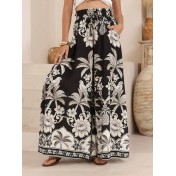 FCSE6715001 Brand New Casual Pants, Tropical Print, Loose Fit, Plus Size Women's Wide Pants