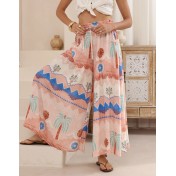FCSE6715001 Brand New Casual Pants, Tropical Print, Loose Fit, Plus Size Women's Wide Pants