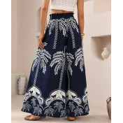 FCSE6715001 Brand New Casual Pants, Tropical Print, Loose Fit, Plus Size Women's Wide Pants