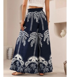 FCSE6715001 Brand New Casual Pants, Tropical Print, Loose Fit, Plus Size Women's Wide Pants