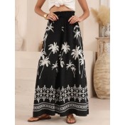 FCSE6715001 Brand New Casual Pants, Tropical Print, Loose Fit, Plus Size Women's Wide Pants