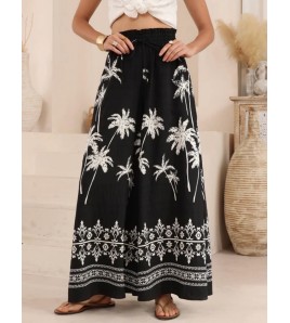 FCSE6715001 Brand New Casual Pants, Tropical Print, Loose Fit, Plus Size Women's Wide Pants