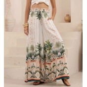 FCSE6715001 Brand New Casual Pants, Tropical Print, Loose Fit, Plus Size Women's Wide Pants