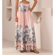 FCSE6715001 Brand New Casual Pants, Tropical Print, Loose Fit, Plus Size Women's Wide Pants