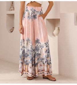 FCSE6715001 Brand New Casual Pants, Tropical Print, Loose Fit, Plus Size Women's Wide Pants
