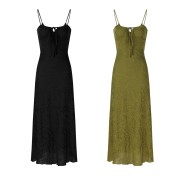 FCSE6716001 Slim-fit, tie-up green halter top, perfect for summer, beautiful, elegant, waist-cinching, and hip-hugging long skirt.