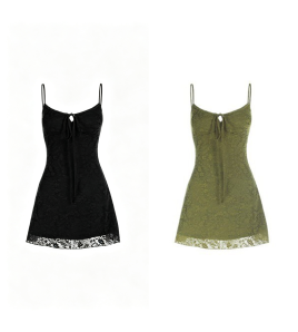 FCSE6716002 Slim-fit, tie-up green halter top, perfect for summer, beautiful, elegant, waist-cinching, and hip-hugging short skirt.