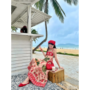 FCSE6717001 Resort Style Bohemian Printed Spaghetti Strap Loose High-Waisted Maxi Dress