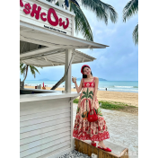 FCSE6717001 Resort Style Bohemian Printed Spaghetti Strap Loose High-Waisted Maxi Dress