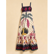 FCSE6717001 Resort Style Bohemian Printed Spaghetti Strap Loose High-Waisted Maxi Dress