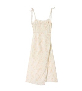 FCSE67197001 French resort style high-waisted slim fit sexy elegant commuter dress with irregular design floral print