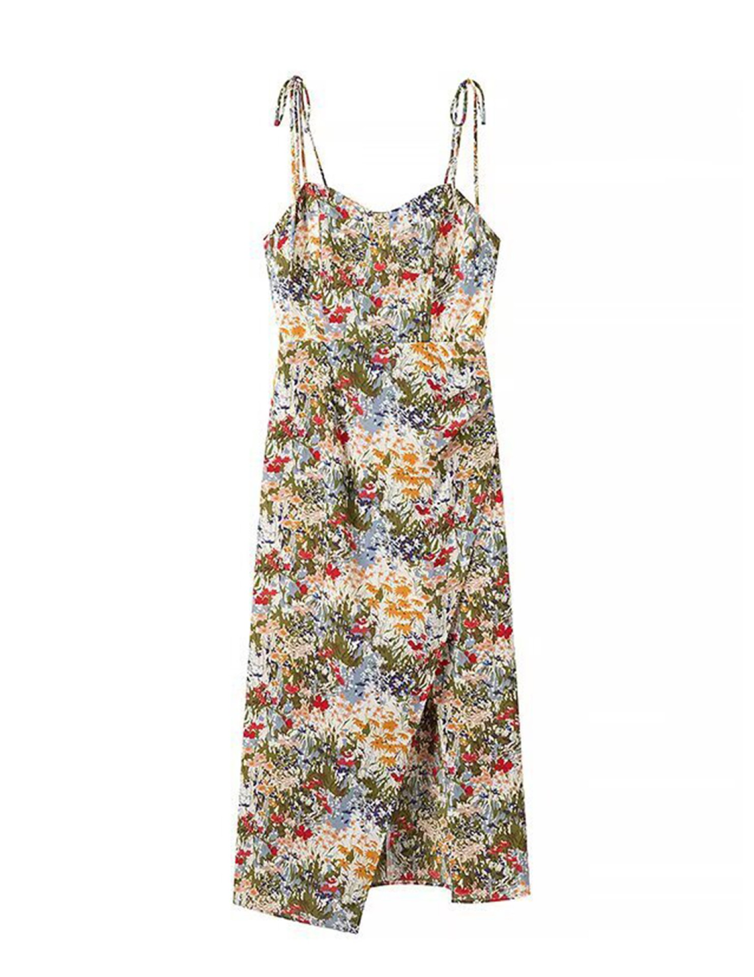 FCSE67197001 French resort style high-waisted slim fit sexy elegant commuter dress with irregular design floral print