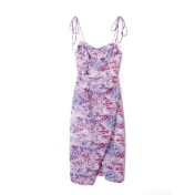 FCSE67197001 French resort style high-waisted slim fit sexy elegant commuter dress with irregular design floral print