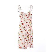 FCSE67197001 French resort style high-waisted slim fit sexy elegant commuter dress with irregular design floral print