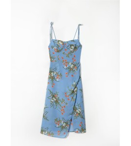 FCSE67197001 French resort style high-waisted slim fit sexy elegant commuter dress with irregular design floral print