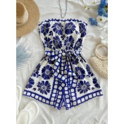 FCSE6723001 Positioning Print Women's Backless Neckline Strapless Slimming Casual Fashion Shorts