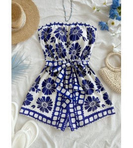 FCSE6723001 Positioning Print Women's Backless Neckline Strapless Slimming Casual Fashion Shorts