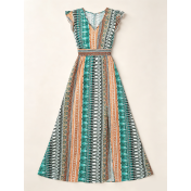FCSE67270001 Bohemian Knit Slim Fit V-Neck Waist-cinching Slit Dress