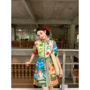 FCSE67310001 Casual Fashion Printed Shirt Cardigan Elegant and Versatile Dress