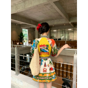 FCSE67310001 Casual Fashion Printed Shirt Cardigan Elegant and Versatile Dress