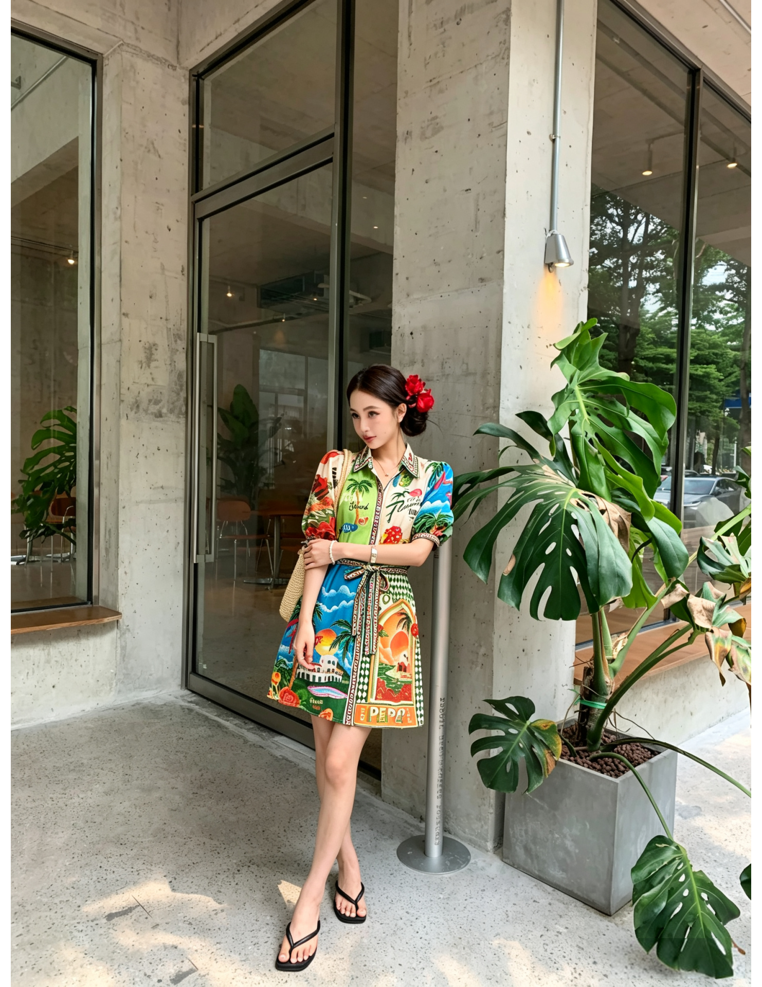 FCSE67310001 Casual Fashion Printed Shirt Cardigan Elegant and Versatile Dress