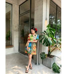 FCSE67310001 Casual Fashion Printed Shirt Cardigan Elegant and Versatile Dress